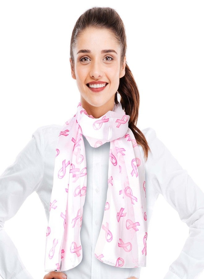 CBC Crown Women's Lightweight Pink Ribbon Silk Feeling Satin Striped 13"x60" Scarf (Pink Ribbon - White) - Image 1
